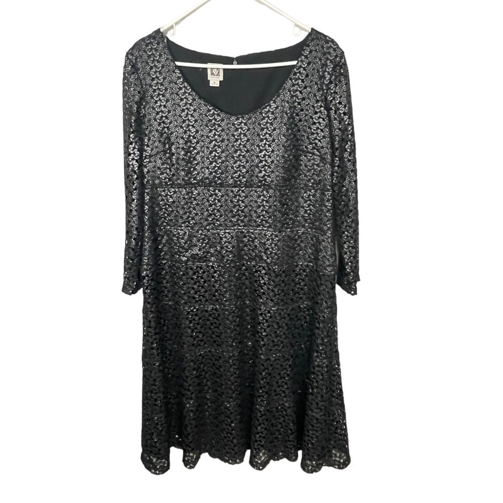 Anne Klein Black Lace Sparkle Midi Dress Size 16
